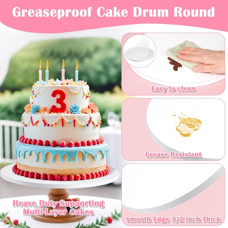 Tetutor 14 PCS 12 inch Cake Drum,1/2" Thick Cake Boards 12 inch Round, White Cake Drums 12 inch, Sturdy Cake Decorating Supplies Card Board for Multi-Layer Cakes - Image 4