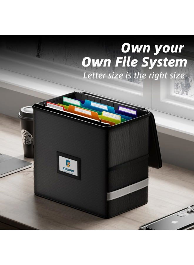 ZOOPIP Fireproof File Box with Hanging File Folders, 7x1.2" Accordion Pockets, Hanging File Organizer for Letter Size, Retractable Hook, 1/3-Cut Tab (Folders+Box-12.6''*7.8''*9.8'') - Image 3