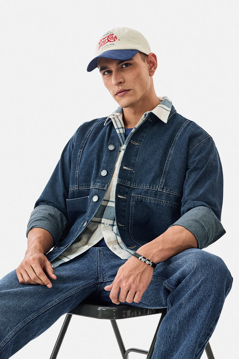 SNITCH Dark Blue Solid Long Sleeve Regular Fit Streetwear Jacket