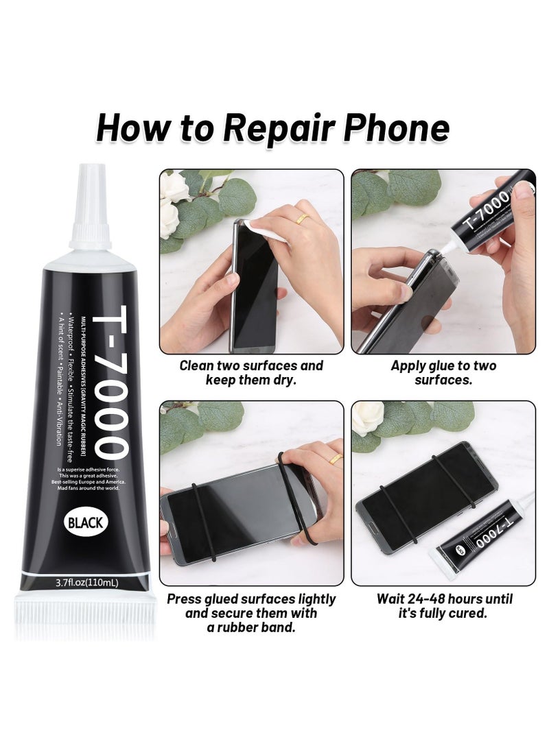 2 x 110ML T 7000 Pone Repair Glue, Multipurpose T-7000 Super Glue Semi Fluid Black Adhesive for Phone Screen Repair, Craft, Wooden, Leather, Shoes, Jewelry Making  - Image 4