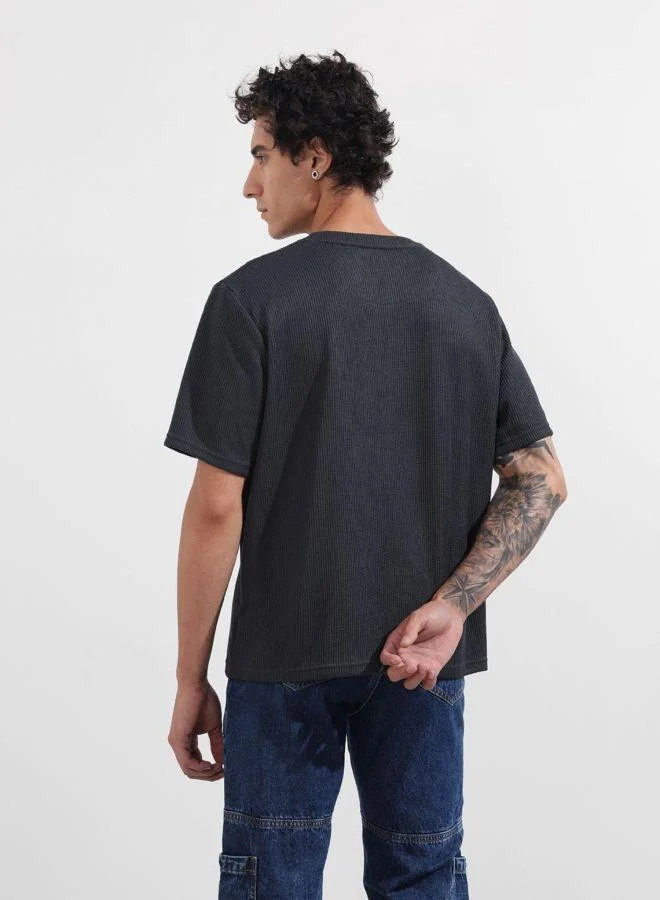 The Indian Garage Co Men Boxy Fit Textured Crew Neck Half Sleeves T-Shirt