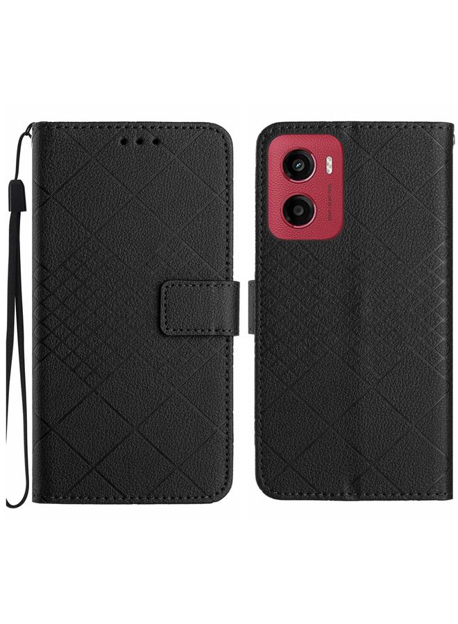 إيروريكس جراب لهاتف موتورولا موتو جي 05 مصنوع من الجلد بتصميم شبكي معيني - Image 1