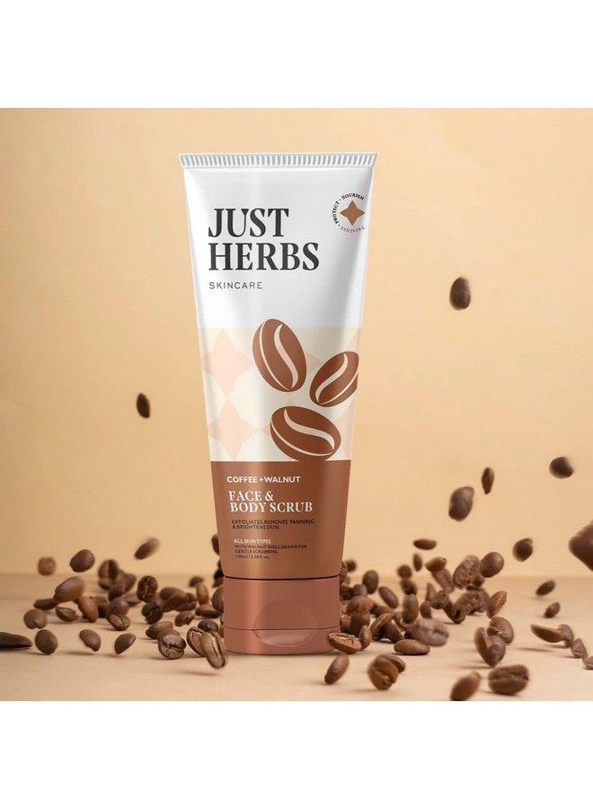Just Herbs Coffee Walnut Exfoliating Detan Face & Body Scrub For Blackheads Whiteheads Removes Tanning & Glowing Skin For Men & Women 100 Ml - Image 4