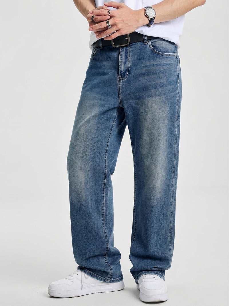 JMIERR Mens Baggy Jeans Straight Wide-Leg Hip Hop Y2K Loose Fit Trousers Casual Skater Pants Streetwear Vintage Denim Jean with 5 Pockets, 3XL, Blue - Image 2