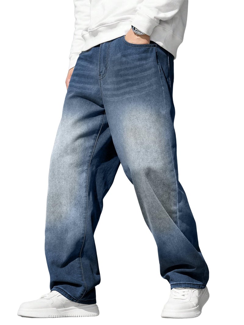 JMIERR Mens Baggy Jeans Straight Wide-Leg Hip Hop Y2K Loose Fit Trousers Casual Skater Pants Streetwear Vintage Denim Jean with 5 Pockets, 3XL, Blue - Image 1