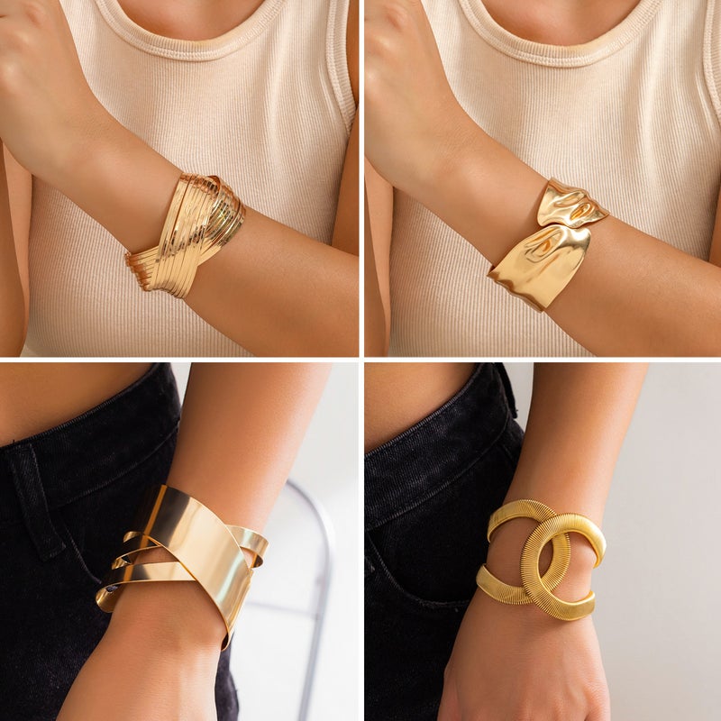 SHIXIN European and American Cross-Border Fashion Jewelry: Adjustable Metal Open Cuff Bracelet with Bold Punk Design - Image 1