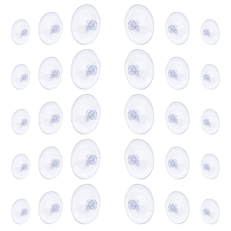 Whaline 30 Packs Suction Cup Plastic Sucker Pads Without Hooks Clear 3 Size 45 mm 30 mm 20 mm