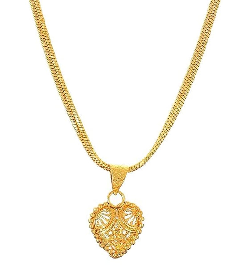 Handicraft Kottage 1gm 22Ct Gold Plated chain with Pandent |latest & Stylish High Gold Plated Celebrity Inspired Gold Chain/Necklace/Jewellery Set/Fashion jewellery for Mens,Womens Girls - Image 1