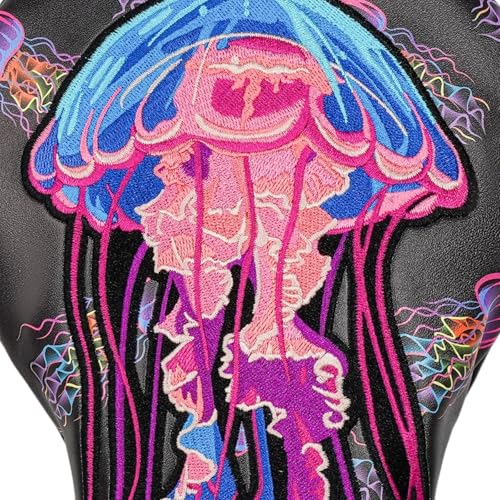 LZFAN Golf Club Head Covers Driver Fairway Wood Hybrid Golf Club Headcover Leather Protector Heavy Embroidered Colorful Jellyfish (Driver) - Image 3
