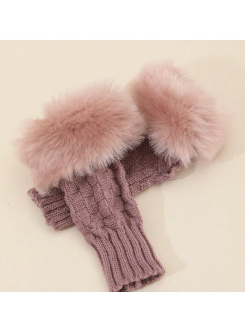 Winter Wool  Fur Gloves Ladies Pair Pink - Image 2