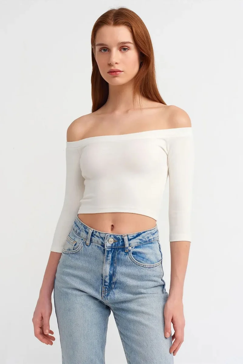DILVIN Women’s Off-shoulder Crop Blouse