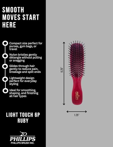 Phillips Brush Ruby Light Touch 6-P Hair Brush - Part of the Gem Collection (Purse sized) - Image 2