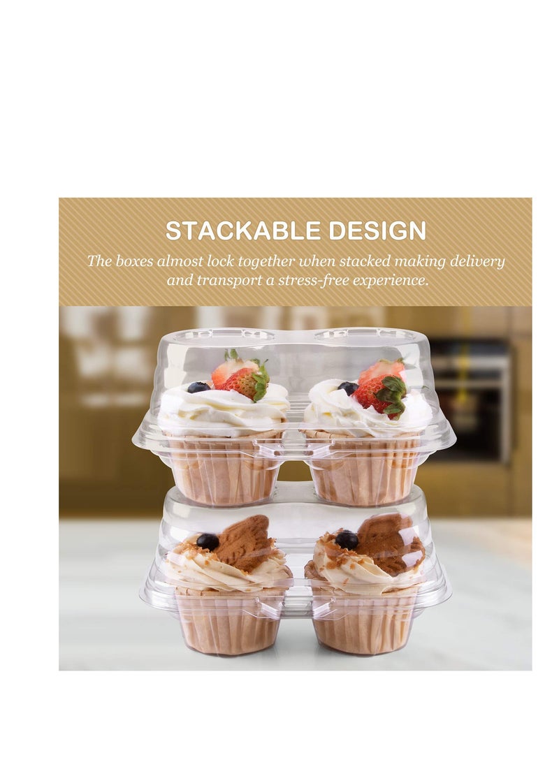 Cupcake Boxes 2 Cavity -25 packs -Stackable Regular Cupcake Carrier Holder, Thicker Clear Cupcake Boxes, Non-slip High Topping Cupcake Containers for Cupcakes, Muffins (2 cavity) - Image 2