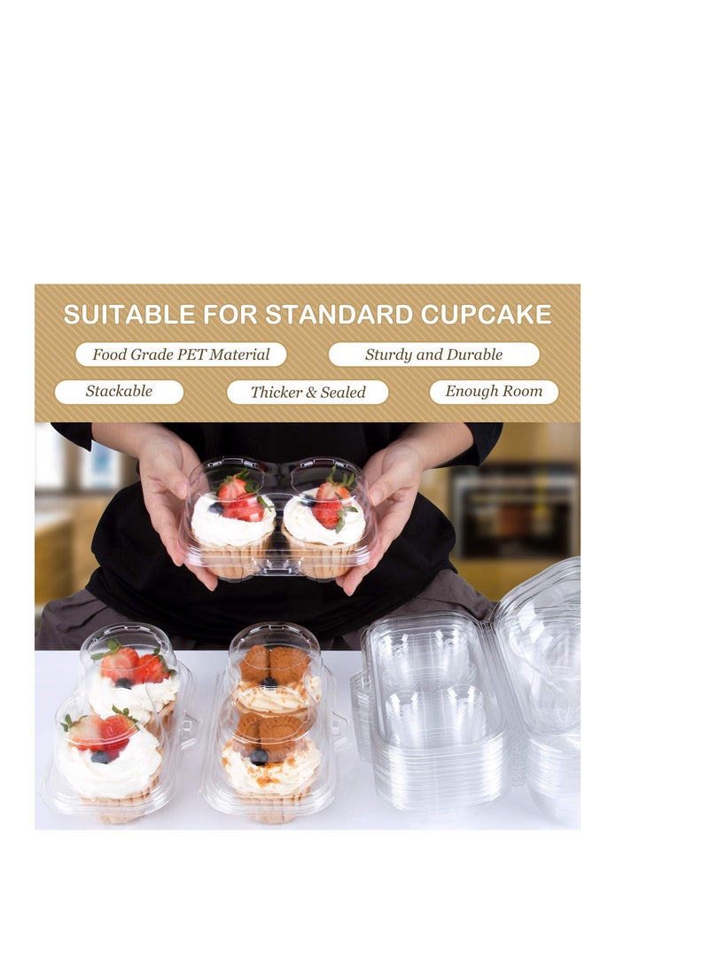 Cupcake Boxes 2 Cavity -25 packs -Stackable Regular Cupcake Carrier Holder, Thicker Clear Cupcake Boxes, Non-slip High Topping Cupcake Containers for Cupcakes, Muffins (2 cavity) - Image 3