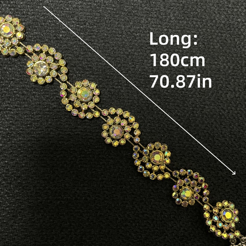 Golden Rhinestone Trim 2 Yards Lace For Wedding Dress Craft Shoe Hat Decoration - Image 3