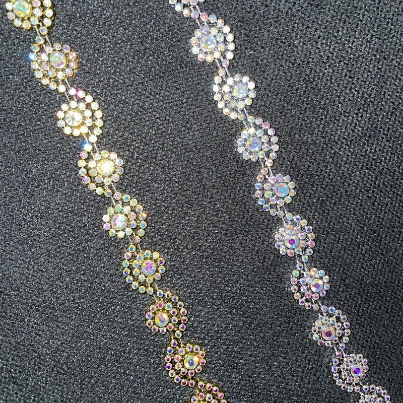 Golden Rhinestone Trim 2 Yards Lace For Wedding Dress Craft Shoe Hat Decoration - Image 5