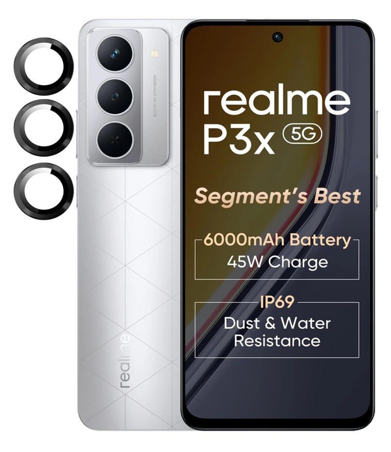 FabeKee Camera Lens Frame Glass Compatible with Tempered Glass Aluminum Alloy Frame Individual Camera Lens Protector Cover (Black, Realme P3x) - Image 1