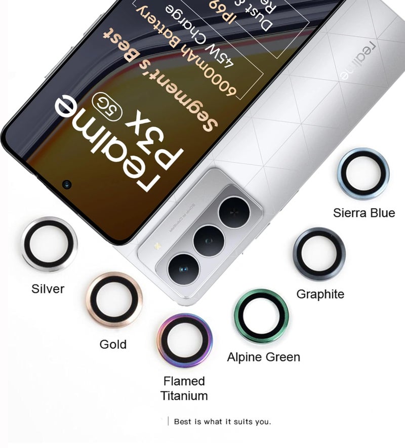 FabeKee Camera Lens Frame Glass Compatible with Tempered Glass Aluminum Alloy Frame Individual Camera Lens Protector Cover (Black, Realme P3x) - Image 3