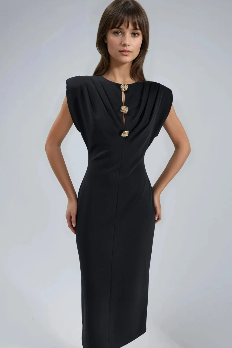 Busem BUSEM Slim Fit Midi Dress with Accessory Detail