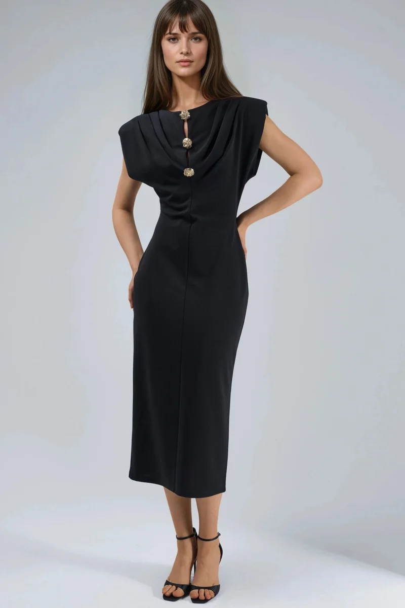Busem BUSEM Slim Fit Midi Dress with Accessory Detail