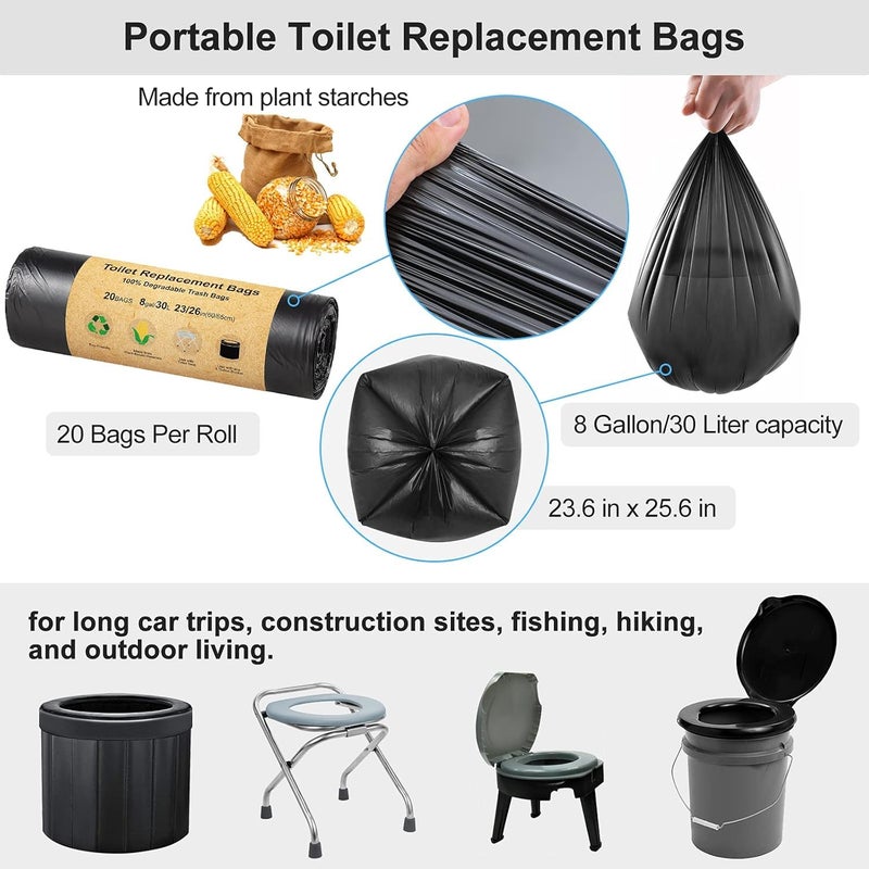 BLIKA 100 Count Toilet Replacement Bags, 8 Gallon, 30 Liter, Heavy Duty 1 Mil, Compost Bags 8 Gallon, Camping Toilet Bags for Portable Toilet, Car Travel, Camping, Long Trips - Image 5