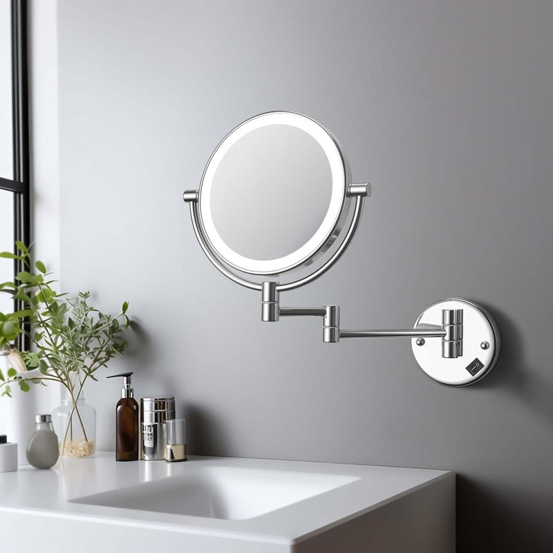 ELECRANGE LED Magnifying Shaving Mirror for Bathroom Makeup Mirror with Light 5X Magnifying Dual Side Foldable Mirror 8 Inch Chrome - Image 4