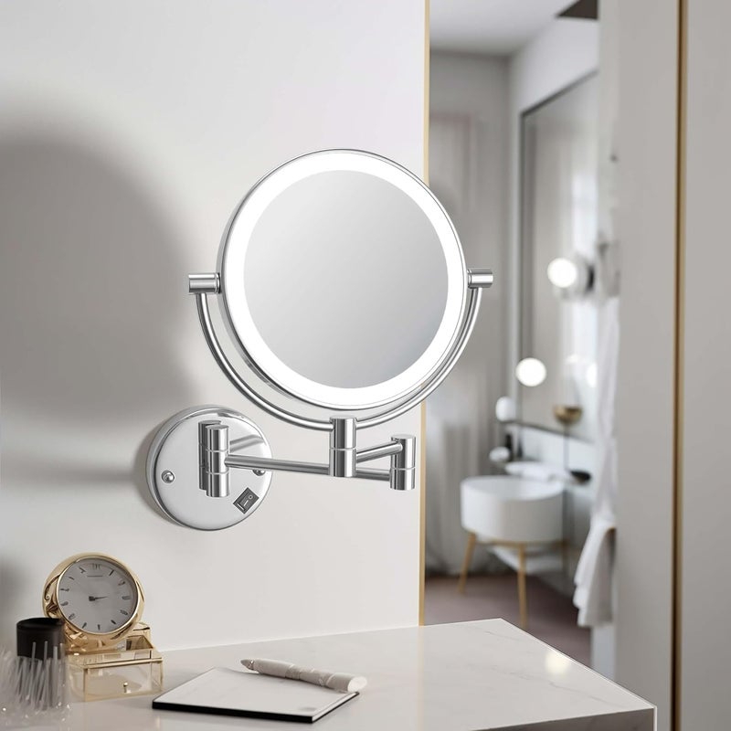ELECRANGE LED Magnifying Shaving Mirror for Bathroom Makeup Mirror with Light 5X Magnifying Dual Side Foldable Mirror 8 Inch Chrome - Image 2