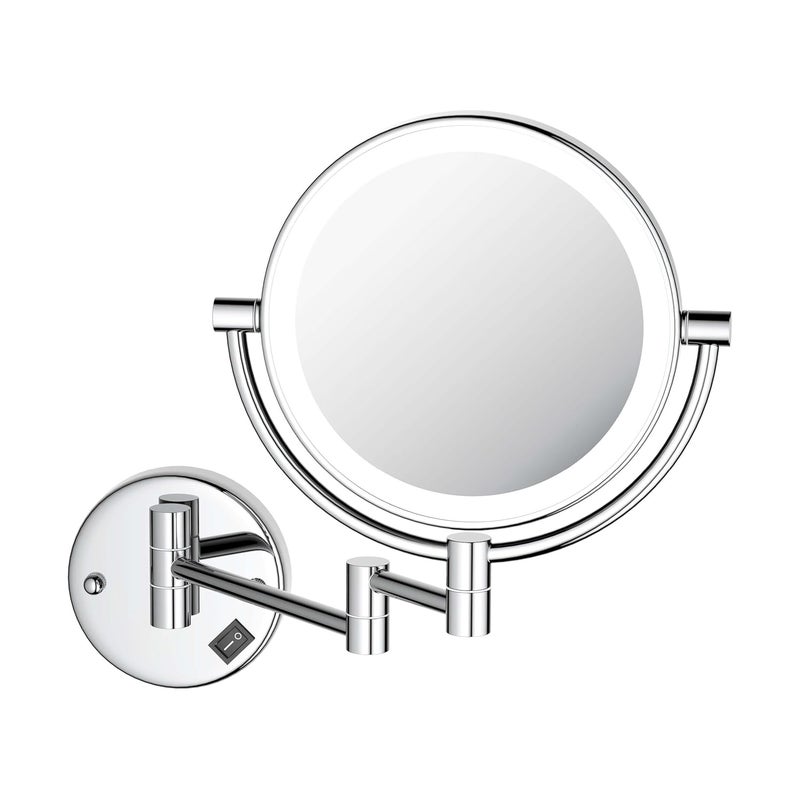 ELECRANGE LED Magnifying Shaving Mirror for Bathroom Makeup Mirror with Light 5X Magnifying Dual Side Foldable Mirror 8 Inch Chrome - Image 1