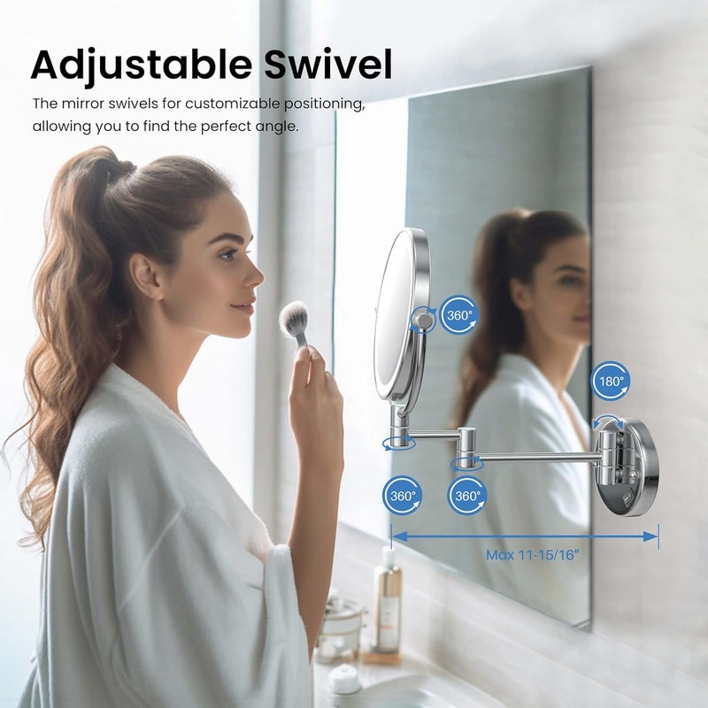 ELECRANGE LED Magnifying Shaving Mirror for Bathroom Makeup Mirror with Light 5X Magnifying Dual Side Foldable Mirror 8 Inch Chrome - Image 5
