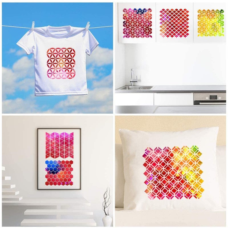 Ivanas 6 Set Geometric Tile Stencils 12 x 12 Inch - Art Painting Templates for Drawing Tracing DIY Furniture Wall Floor Fabric Home Decor - Image 3