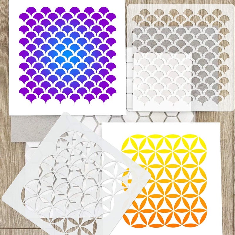 Ivanas 6 Set Geometric Tile Stencils 12 x 12 Inch - Art Painting Templates for Drawing Tracing DIY Furniture Wall Floor Fabric Home Decor - Image 5