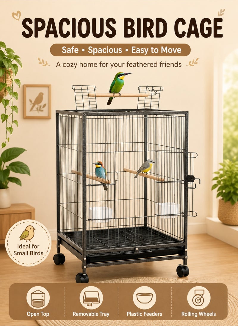 XiuWoo 35-inch Wrought Iron Flight Bird Cage for Cockatiels Parakeets Pigeons Parrot Lovebird with Rolling Stand Bird Playground - Image 1
