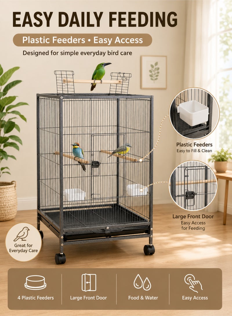 XiuWoo 35-inch Wrought Iron Flight Bird Cage for Cockatiels Parakeets Pigeons Parrot Lovebird with Rolling Stand Bird Playground - Image 4