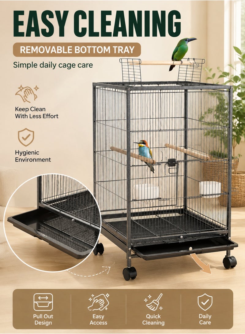 XiuWoo 35-inch Wrought Iron Flight Bird Cage for Cockatiels Parakeets Pigeons Parrot Lovebird with Rolling Stand Bird Playground - Image 3