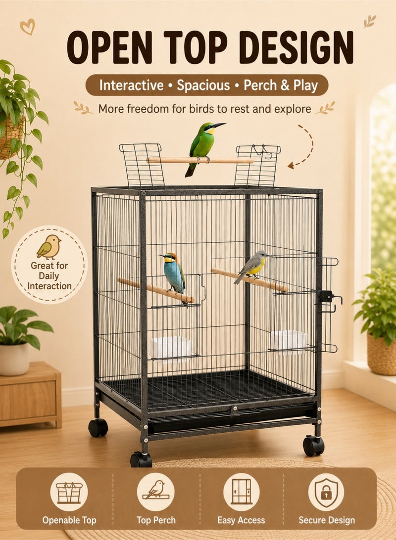 XiuWoo 35-inch Wrought Iron Flight Bird Cage for Cockatiels Parakeets Pigeons Parrot Lovebird with Rolling Stand Bird Playground - Image 2