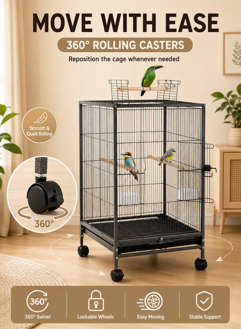 XiuWoo 35-inch Wrought Iron Flight Bird Cage for Cockatiels Parakeets Pigeons Parrot Lovebird with Rolling Stand Bird Playground - Image 5