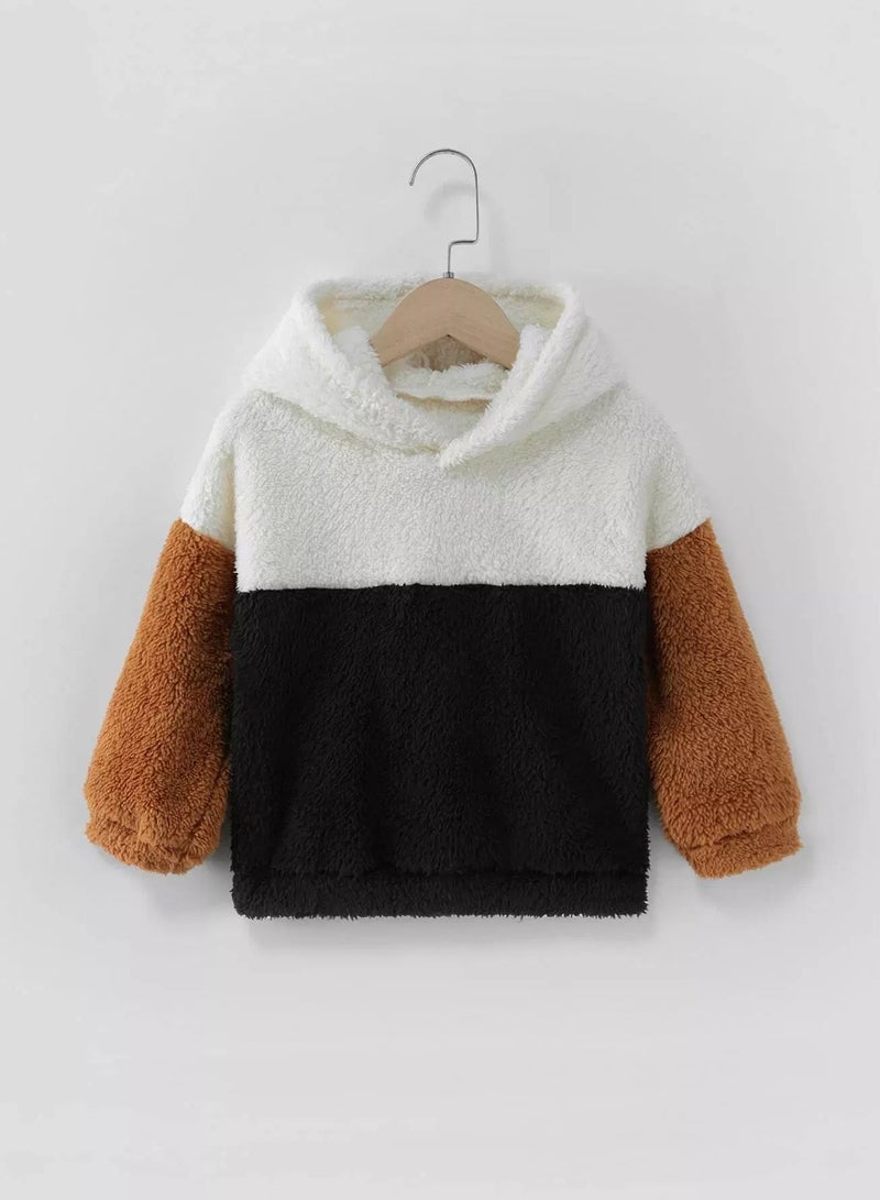 Toddler Girls Color Block Drop Shoulder Teddy Hoodie  - Image 1