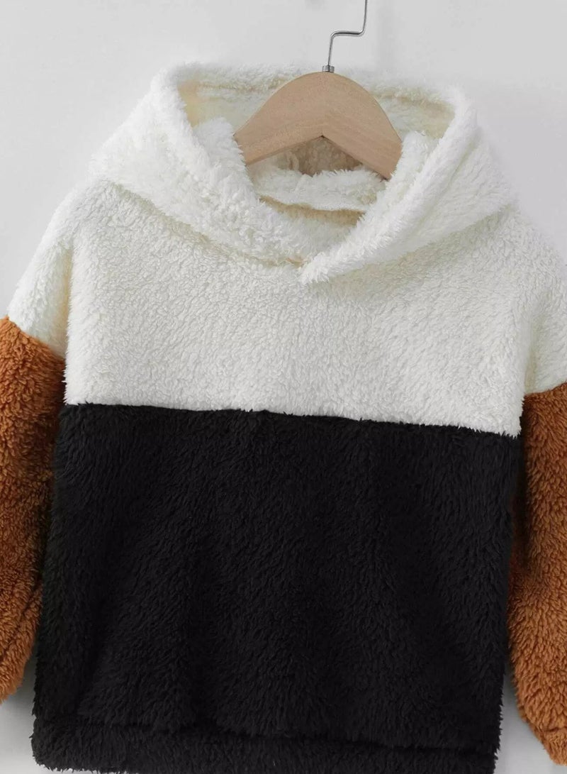 Toddler Girls Color Block Drop Shoulder Teddy Hoodie  - Image 4