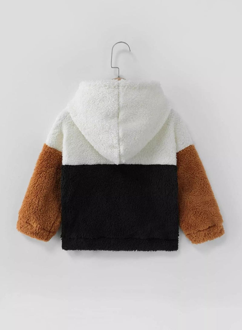 Toddler Girls Color Block Drop Shoulder Teddy Hoodie  - Image 2