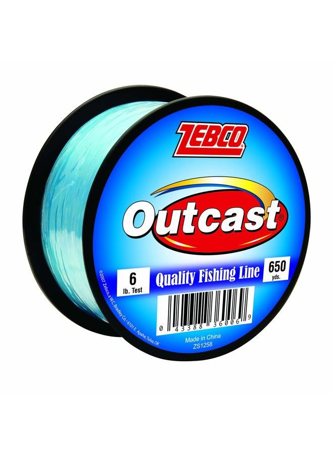 Zebco Outcast Monofilament Fishing Line, 650-Yards, 6-Pound, Low Memory and Stretch, High Tensile Strength, Blue