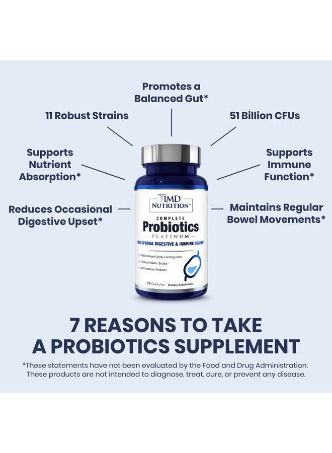 1MD Complete Probiotics Platinum | Supports Digestive Health | with Nourishing Prebiotics, 51 Billion Live CFU, 11 Strains, Dairy-Free | 30 Vegetable Capsules (2-Pack) - Image 4