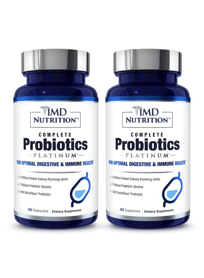 1MD Complete Probiotics Platinum | Supports Digestive Health | with Nourishing Prebiotics, 51 Billion Live CFU, 11 Strains, Dairy-Free | 30 Vegetable Capsules (2-Pack) - Image 1