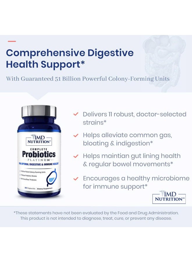 1MD Complete Probiotics Platinum | Supports Digestive Health | with Nourishing Prebiotics, 51 Billion Live CFU, 11 Strains, Dairy-Free | 30 Vegetable Capsules (2-Pack) - Image 5