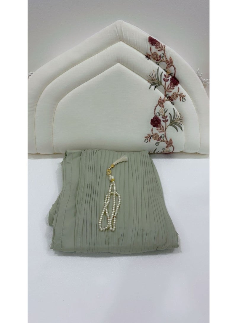 A luxurious and elegant women's prayer set in white and olive green, - Image 2