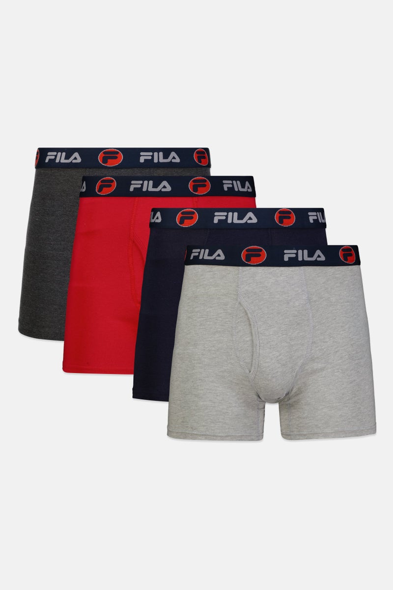 FILA شورت بوكسر للرجال 4 قطع بشعار العلامة التجارية، متعدد الألوان - Image 1
