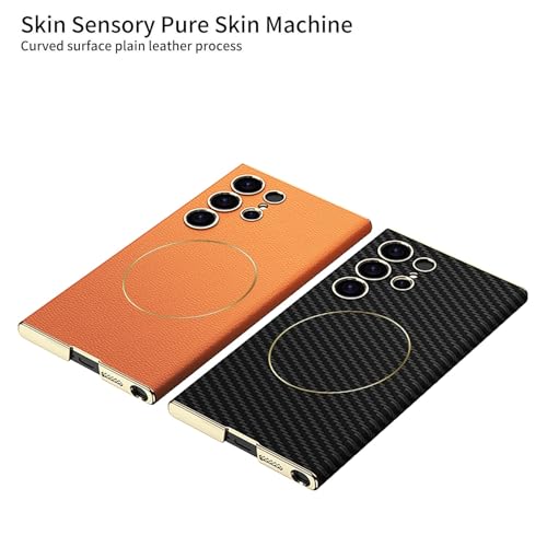 Midkart Leather Case Compatible with Samsung Galaxy S25 Ultra and Compatible with Magsafe Charging Electroplated Hard PC Lightweight Cover, Carbon Black - Image 5