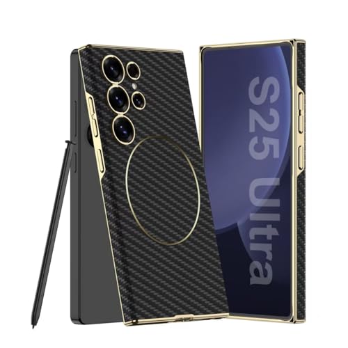Midkart Leather Case Compatible with Samsung Galaxy S25 Ultra and Compatible with Magsafe Charging Electroplated Hard PC Lightweight Cover, Carbon Black - Image 1