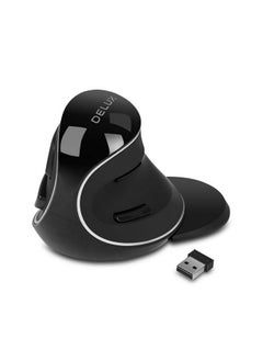 DELUX Ergonomic Wireless Vertical Silent Mouse 2.4G Usb Receiver 3 Dpi Levels (800 1200 1600) 6 Buttons Removable Wrist Rest For Laptop Pc (M618Plus Wirelessblack)  - Image 1