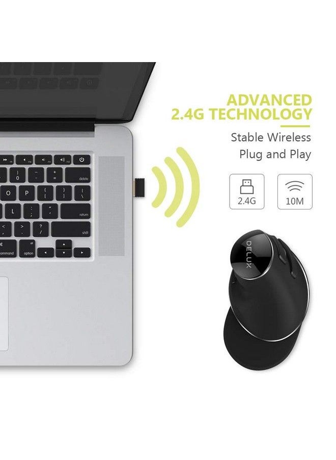 DELUX - Ergonomic Wireless Vertical Silent Mouse 2.4G Usb Receiver 3 Dpi Levels (800 1200 1600) 6 Buttons Removable Wrist Rest For Laptop Pc (M618Plus Wirelessblack) - Image 1