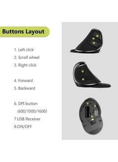 DELUX Ergonomic Wireless Vertical Silent Mouse 2.4G Usb Receiver 3 Dpi Levels (800 1200 1600) 6 Buttons Removable Wrist Rest For Laptop Pc (M618Plus Wirelessblack)  - Image 4